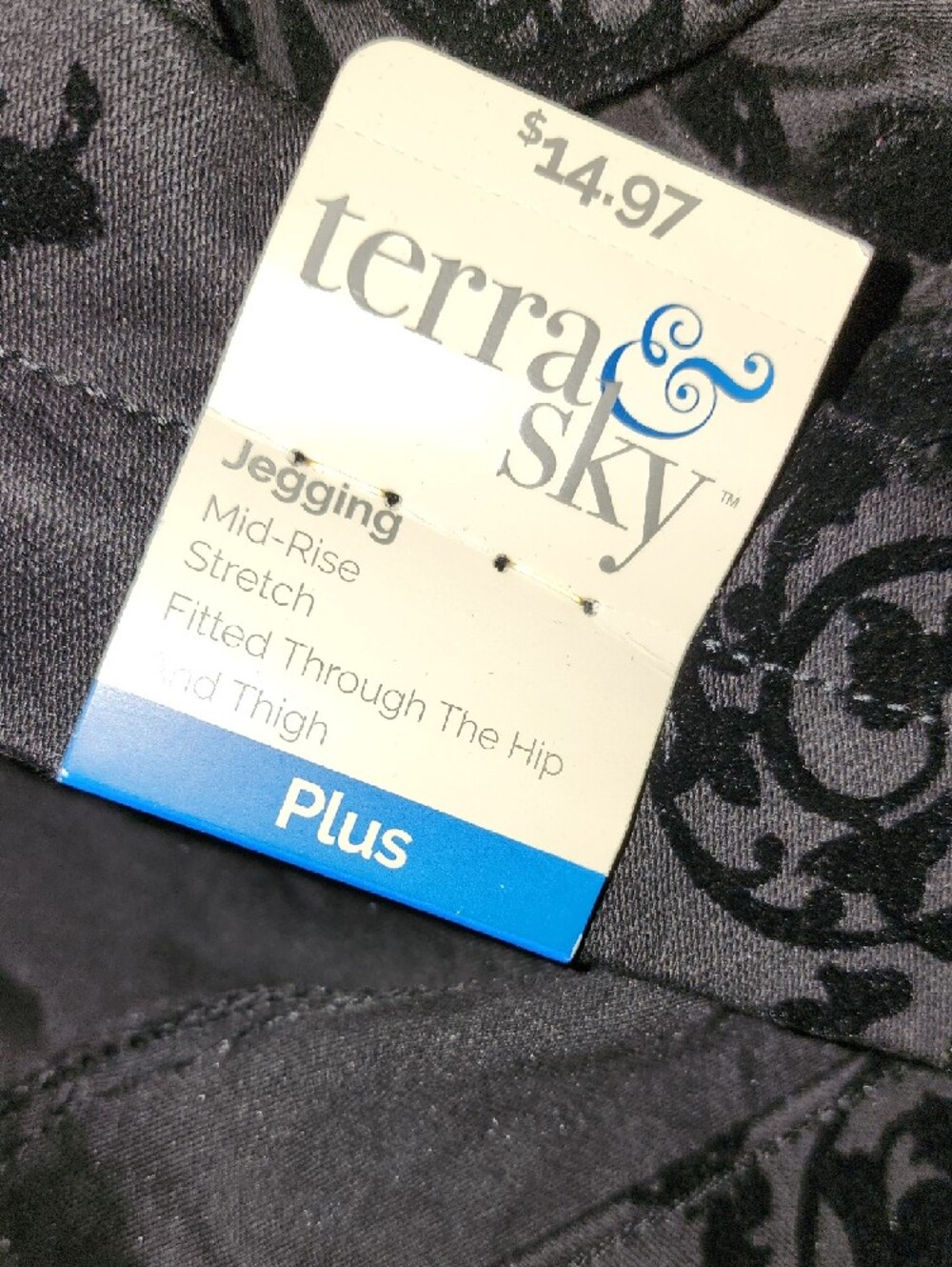 Terra Sky Black Velvet Burnout Floral Skinny Pants Size 2x - Picture 12 of 12
